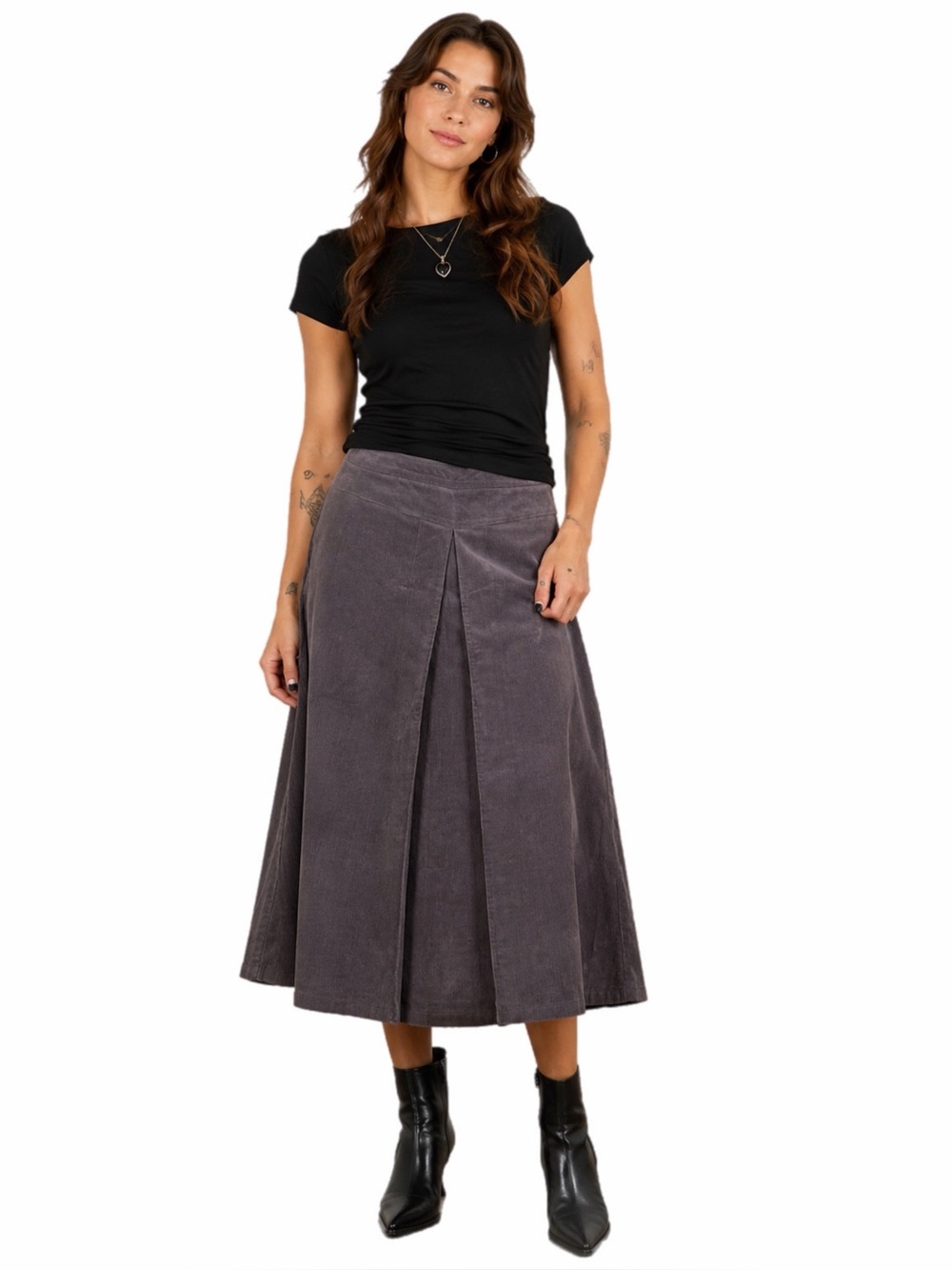 NWT Y2K European Vintage Poetry Corduroy Cotton Midi Skirt (Purple) UK 12/US 8